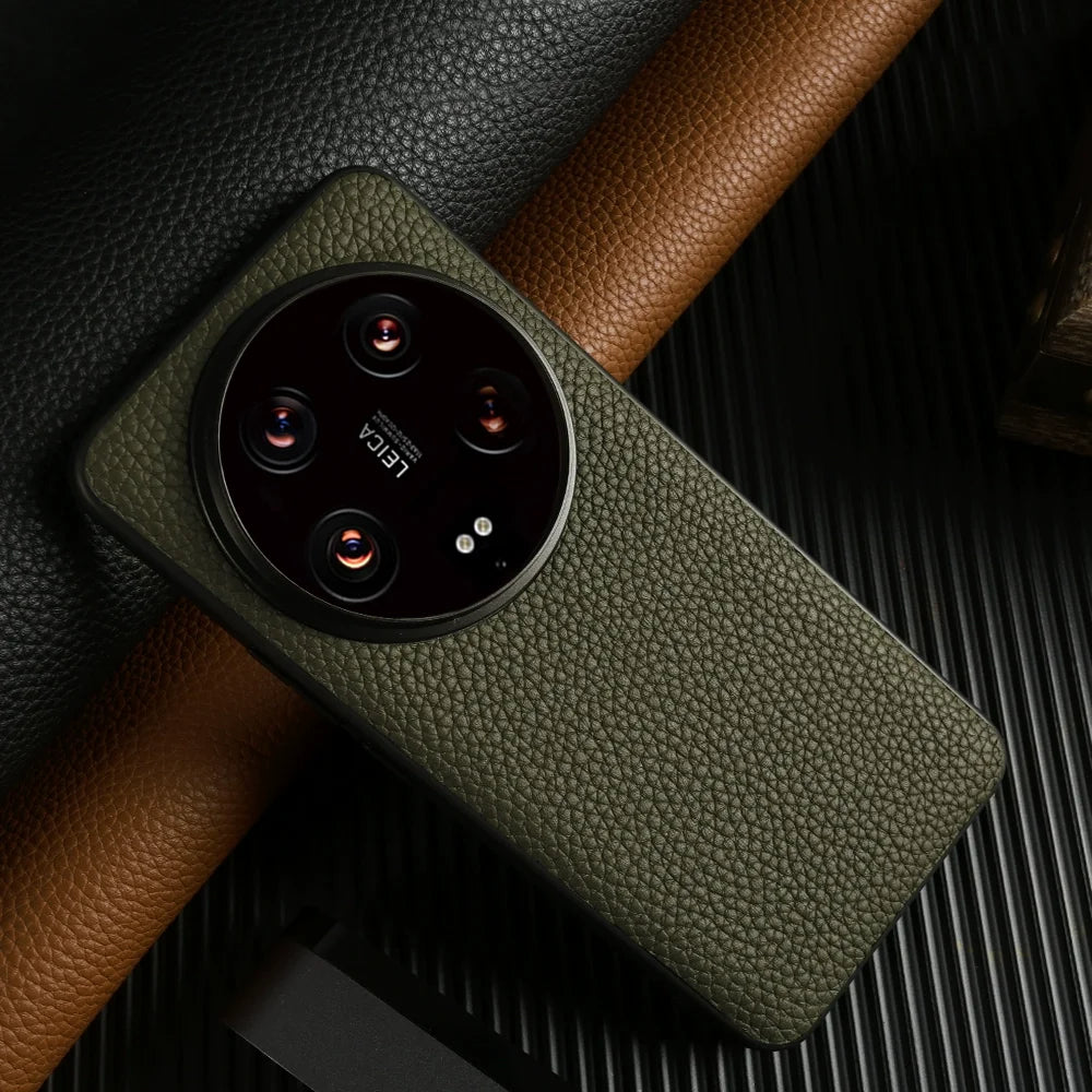Xiaomi 14 Ultra Leather Case - Litchi Pattern Slim Fit Protection Army green China Mainland Tidesmit
