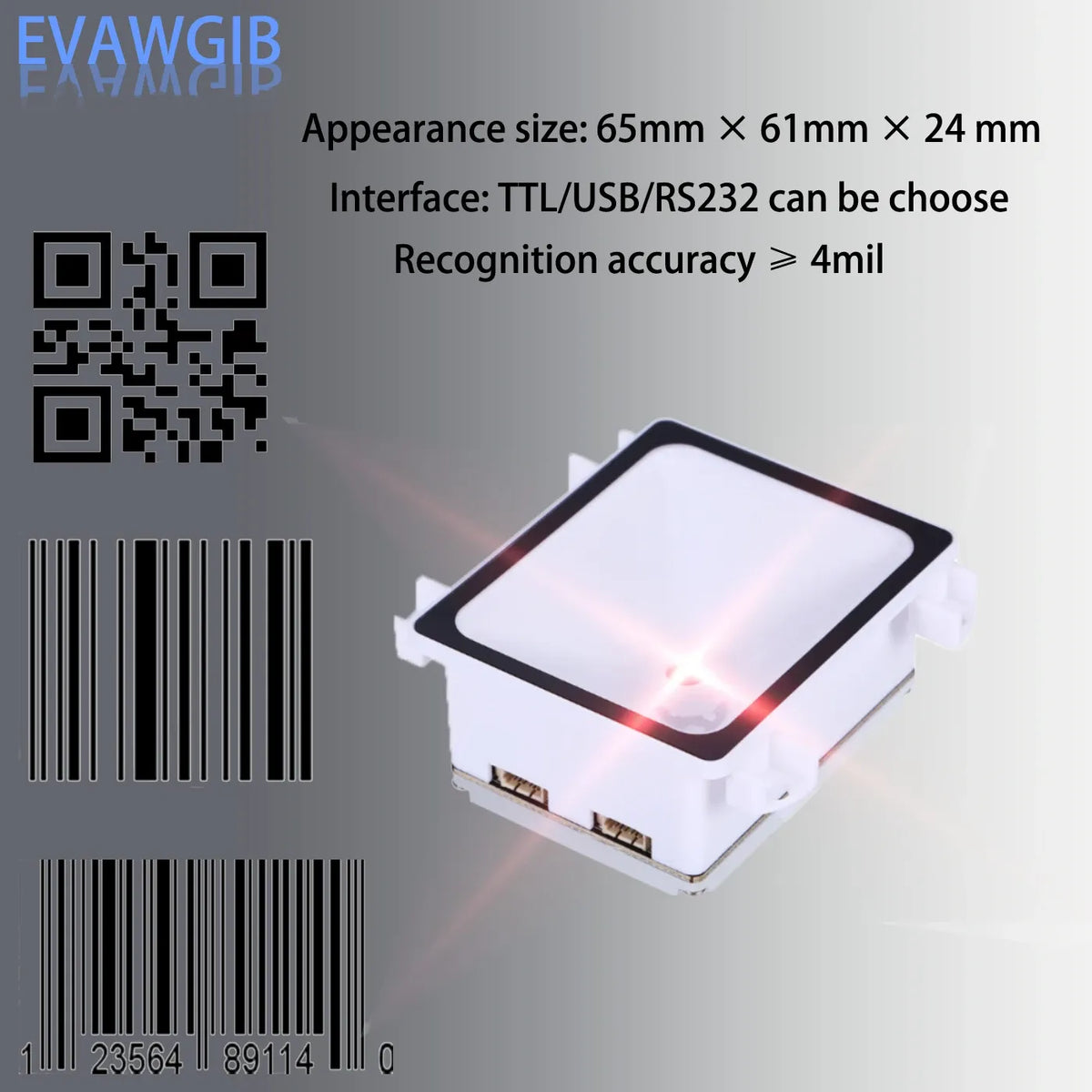 RS232 USB TTL 2D Barcode Scanner Module Embedded mini size scanning module Automatic intelligent sensitive sensing 2D QR reader