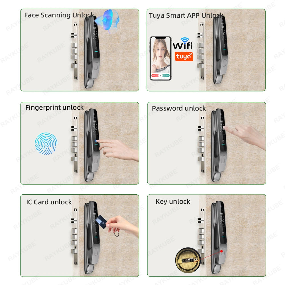 New RAYKUBE X50 Tuya WiFi 3D Face Recognition Digital Fingerprint Door Lock With WiFi Camera Remote APP Video Call 10-language