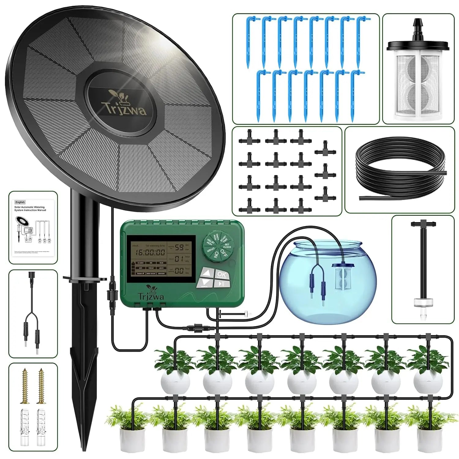 Solar Drip Irrigation Kit for Potted Plants with Smart App Timer 1 set Tidesmit