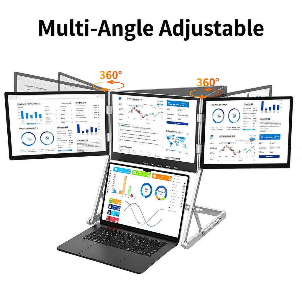 Sibolan 16" 2.5K Three Screen Portable Monitor 60Hz 100% sRGB Metal Body HDMI USB-C Plug Laptop Display Extender For Wins Mac OS