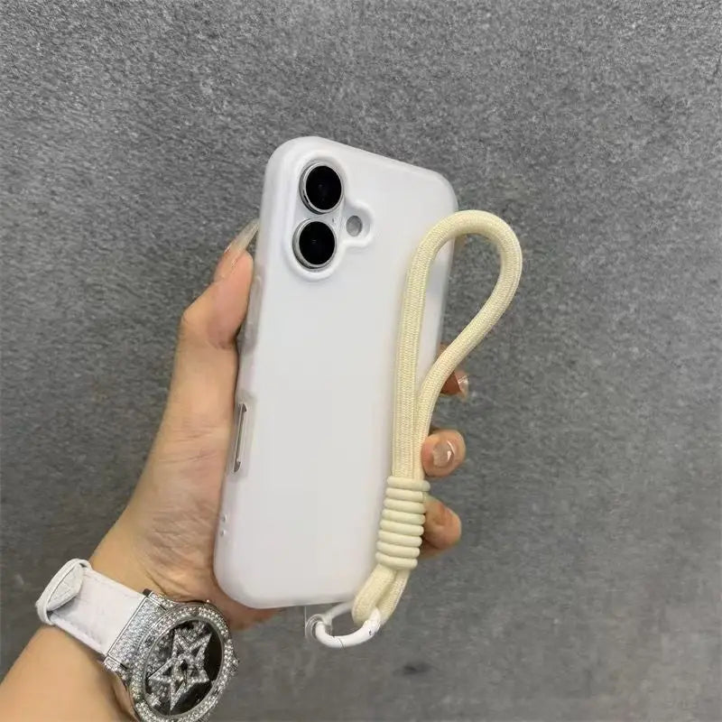 iPhone 15 Pro Max Matte Case with Wrist Strap - Slim Shock-Absorbing Cover White Tidesmit