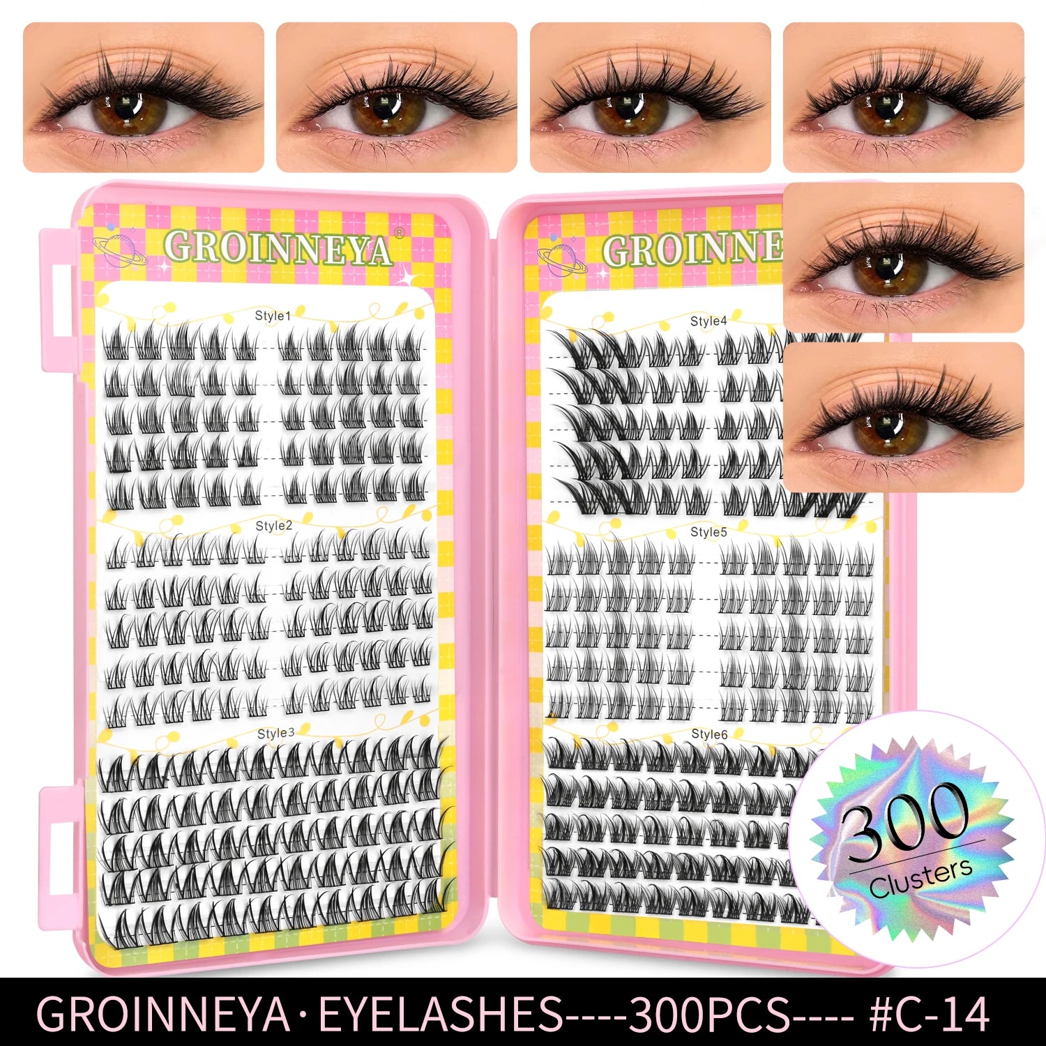 GROINNEYA Eyelashes Clusters 320 pcs Natural Eyelash extension Cluster Lashes Volume Mixed Tray Lashes Cluster Natural Lashes False Eyelashes C14 Tidesmit