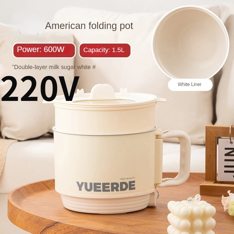 Electric folding cooking pot, white exterior, 1.5L, 220V; white inner liner