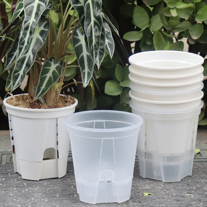 Self Watering Flowerpot Plastic Orchid Pot Double Layer Hydroponic Plant Pot Transparent Round Flower Pot Garden Supplies Decor