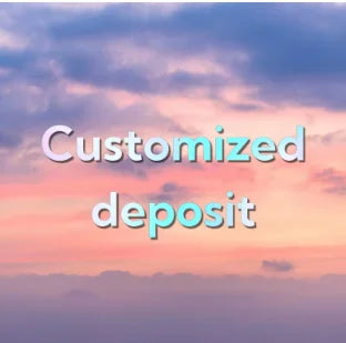 Customized deposit text in light blue, centered over a gradient background of pink, orange, and purple clouds.