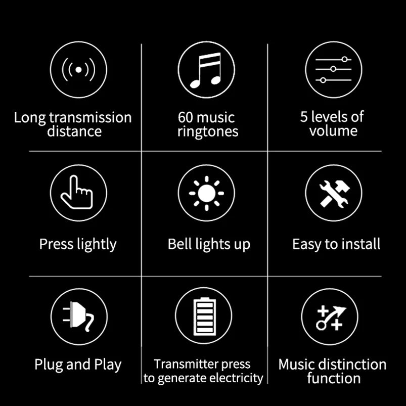 Self Powered Waterproof Wireless Doorbell Smart Home Without Battery Doorbell With Ringtone 150M Remote Receiver Bell