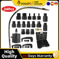 Podofo 24PCS Pneumatic Diesel Injector Puller Tool Kit Air Powered Injector Extractor Removal Tool Set with 19 Adapters Hooks for Common Rail Fuel Injectors Diesel Engine Repair Garage Auto Tools