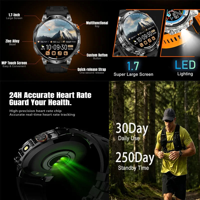 New outdoor GPS path 1.46"100+sport Bluetooth calling Smart Watch IP68 Waterproof Sports Run tracker Outdoors Compass Smartwatch