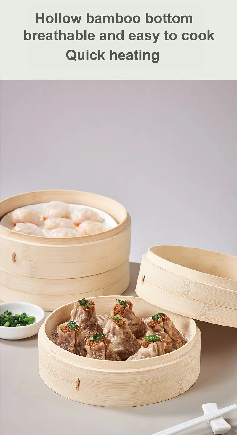 2.2L double-layer bamboo steamer electric cooking pot with lower basket and quick-heating design