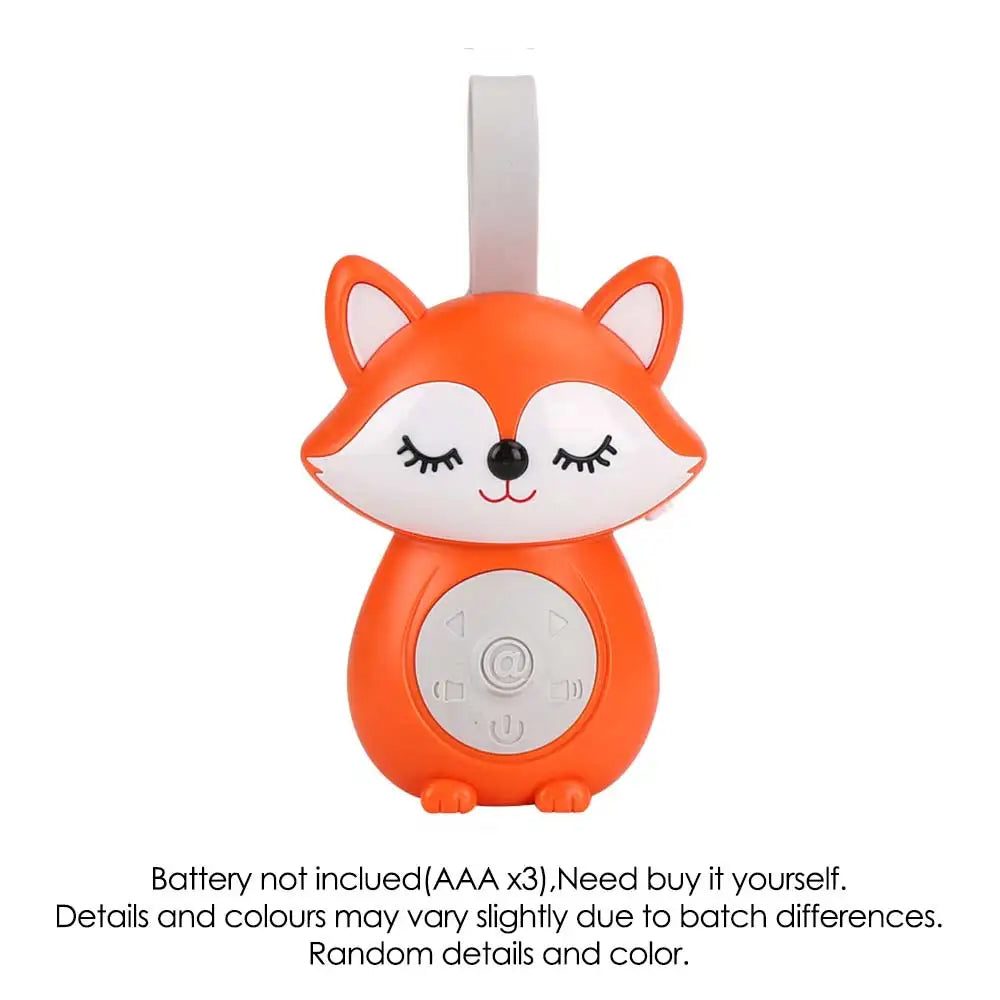 Orange fox sleep aid sound machine with central control buttons for better baby sleep.