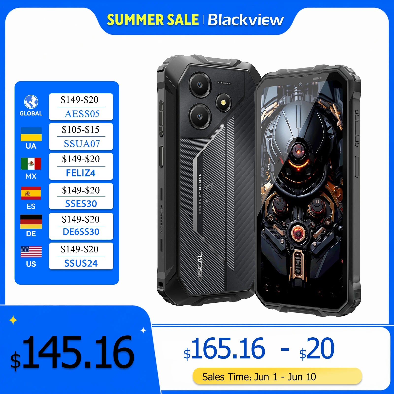 Blackview OSCAL Marine 2 Rugged Smartphone AI, 6.56'' HD+ Display, Unisoc T615,  8GB+128GB, 11000mAh, Android 15 Phone NFC