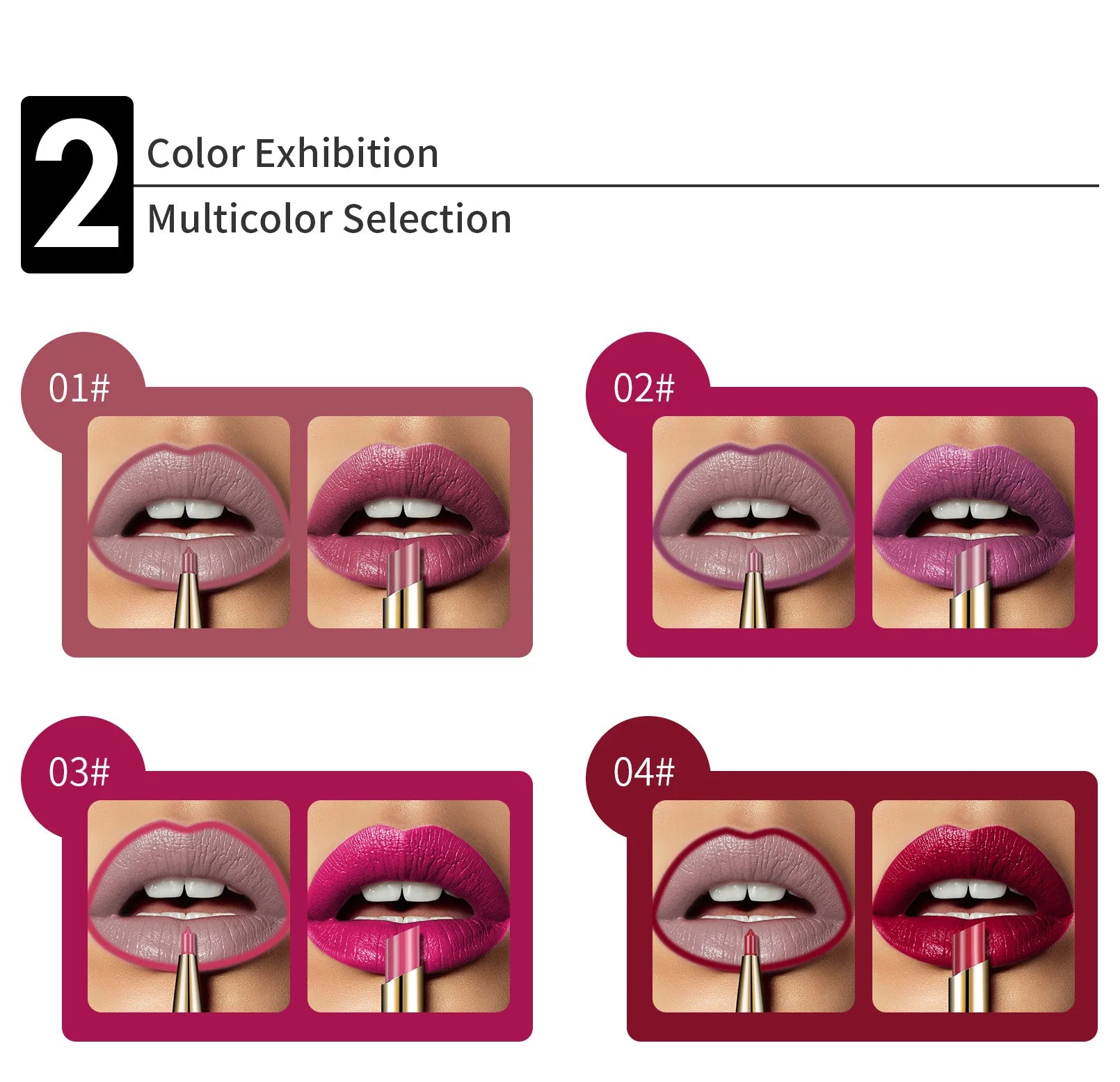 2-in-1 waterproof matte lipstick and lip liner pencil set in multiple long-lasting nude and red shades.