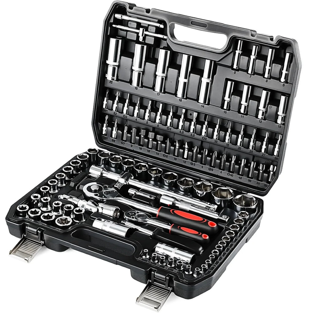 108-Piece Socket Spanner Set Cr-V Ratchet Wrench Set Ratchet Box with 1/4 &1/2 Inch 72 Teeth Reversible Ratchet Hexagonal Socket