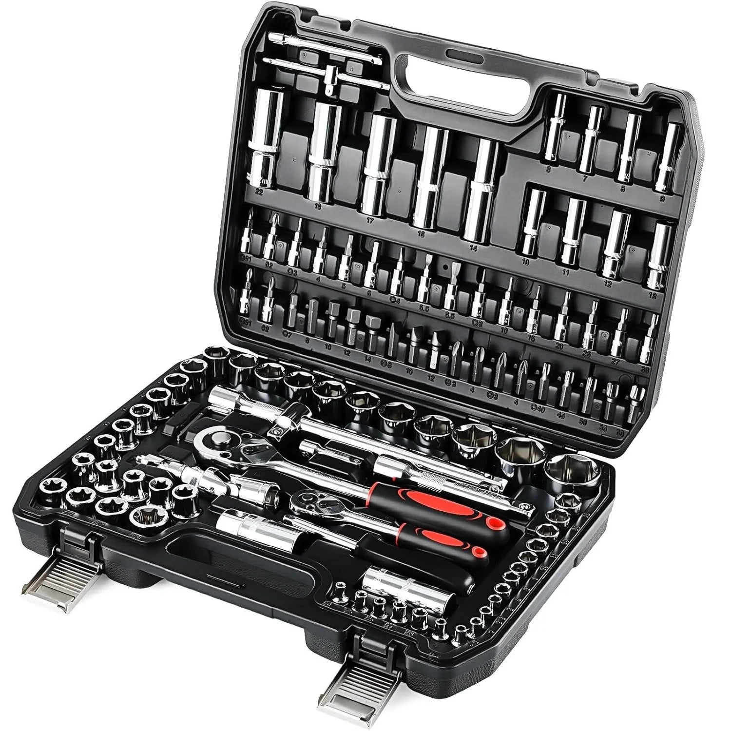 108-Piece Socket Spanner Set Cr-V Ratchet Wrench Set Ratchet Box with 1/4 &1/2 Inch 72 Teeth Reversible Ratchet Hexagonal Socket