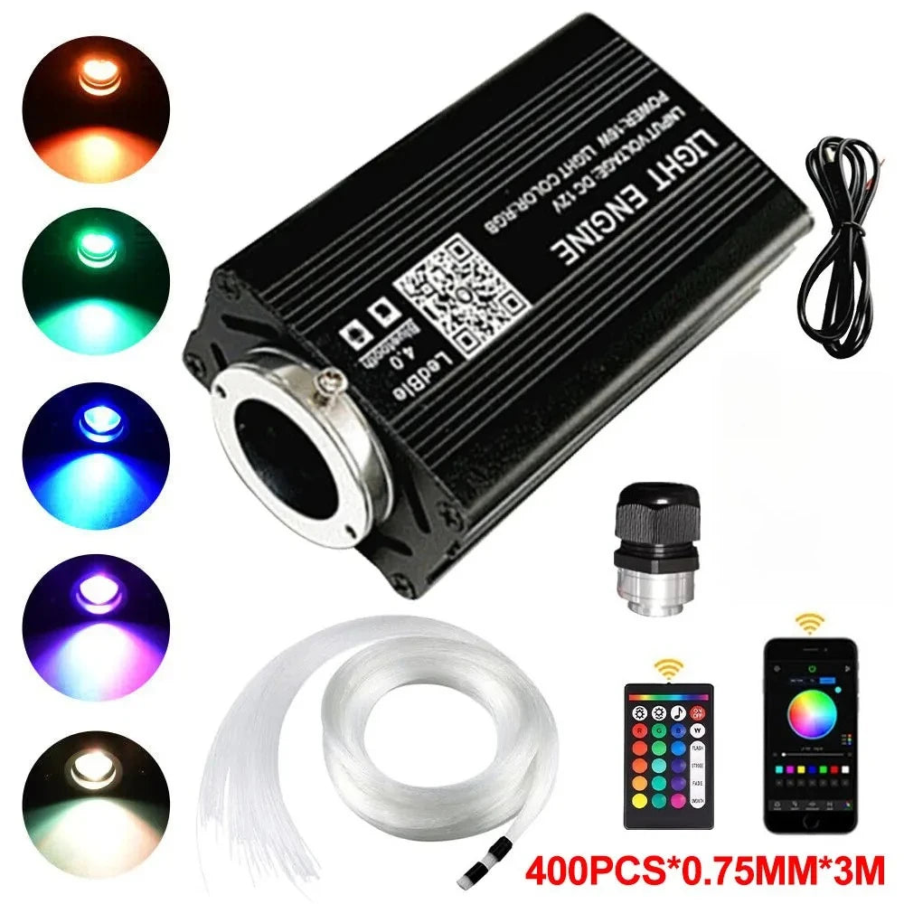 Fiber Optic Starry Sky Car Atmosphere Lamp - RGB LED Lighting Kit 400pcsX0.75mmX3m A Tidesmit