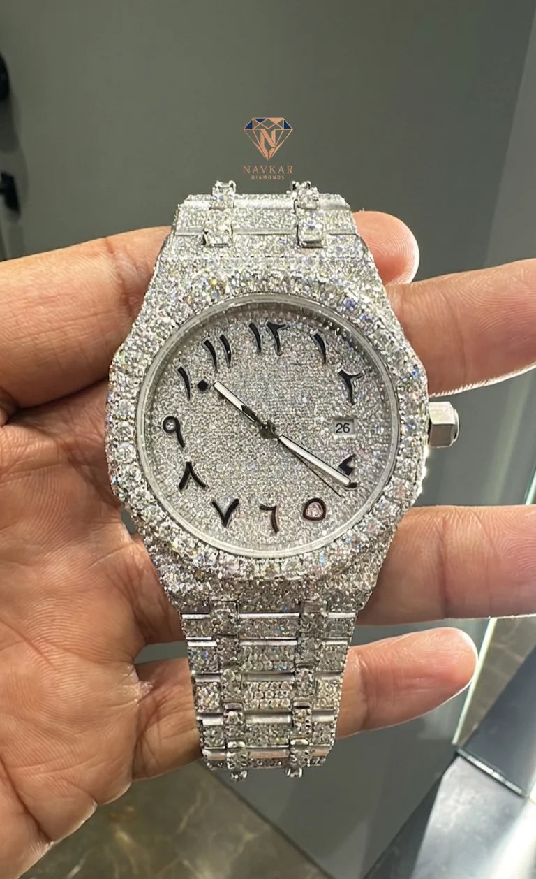 Premium Quality Moissanite Diamond Watch White Gold Finish Designer Watch for Men and Women Available For Sale