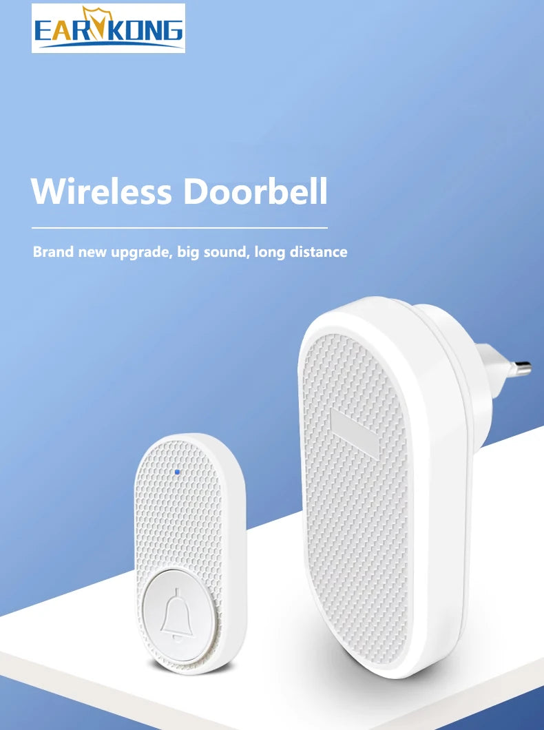 Wireless Doorbell Smart Home 200m Long Distance Remote Control Multi-tone Welcome Door Bell Volume Adjustment EU US Plug White