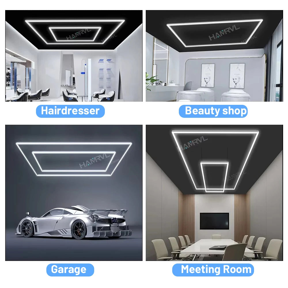 LED Rectangle Lighting 4S car showroom Barber Workshop Office Desk Ceiling Lamp Color change Dimmable Garage Hexagon Lights Gym