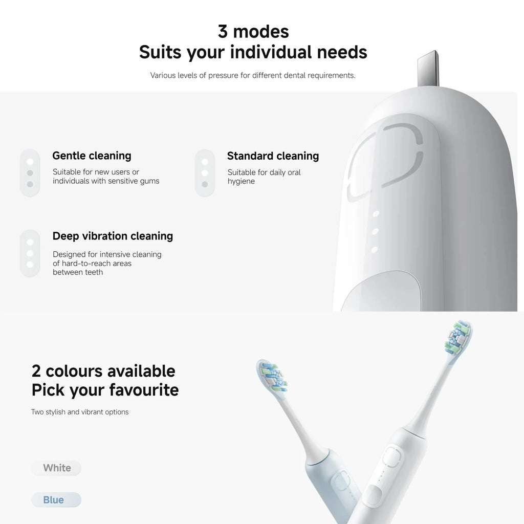 Xiaomi Oscillation Electric Toothbrush EU, Sonic Vibration Motor 2 Colours Shock-absorbing Copper-free Cleaning Brush Head 180-day Battery Life