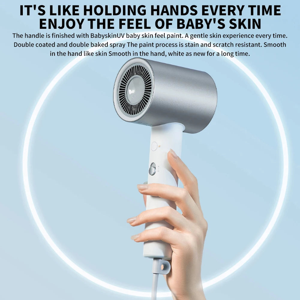 MIJIA H500 white professional water ion hair dryer with ergonomic soft-touch handle for quick, damage-free drying.
