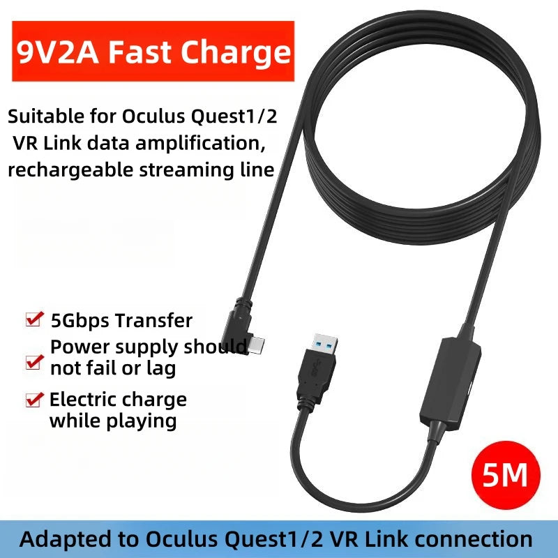 VR Link Cable 5M for Meta Quest 3 and Pico 4 - High-Speed 5Gbps USB-C Tidesmit
