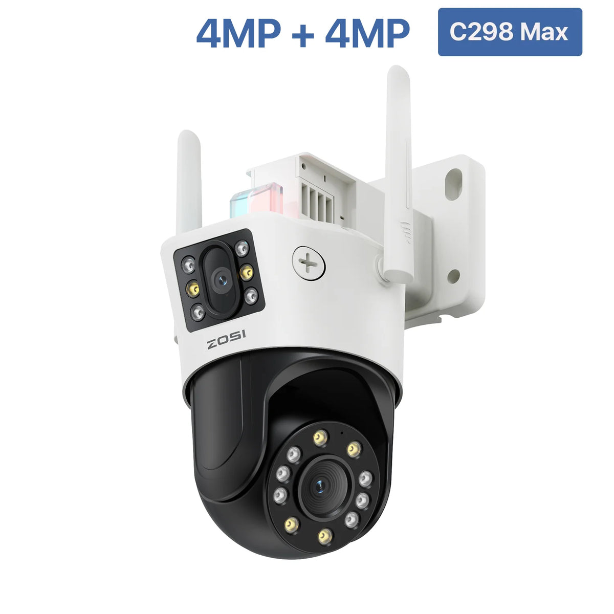 C298 Max dual-lens WiFi PTZ security camera, single unit in white and black housing