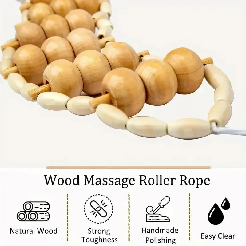 Wood Back Massage Roller Rope for Deep Tissue Pain Relief 110cm Body Shaping Massage Equipment Tidesmit