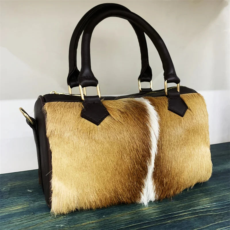 Tote Bag Women's Wool Cashmere Turf Leather Handle Contrast Color Handbag 2025 Luxury Brand High-end Large Capacity Shoulder Bag