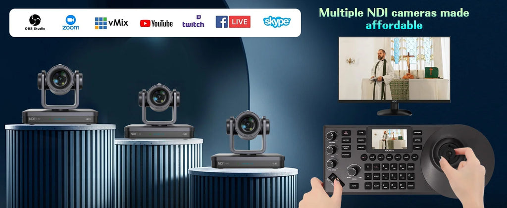 4K 60FPS PTZ Camera NDI 20/30/40X Zoom 1/1.8 CMOS HDMI SDI IP USB Live Streaming Camera POE Supports vMix for Church services