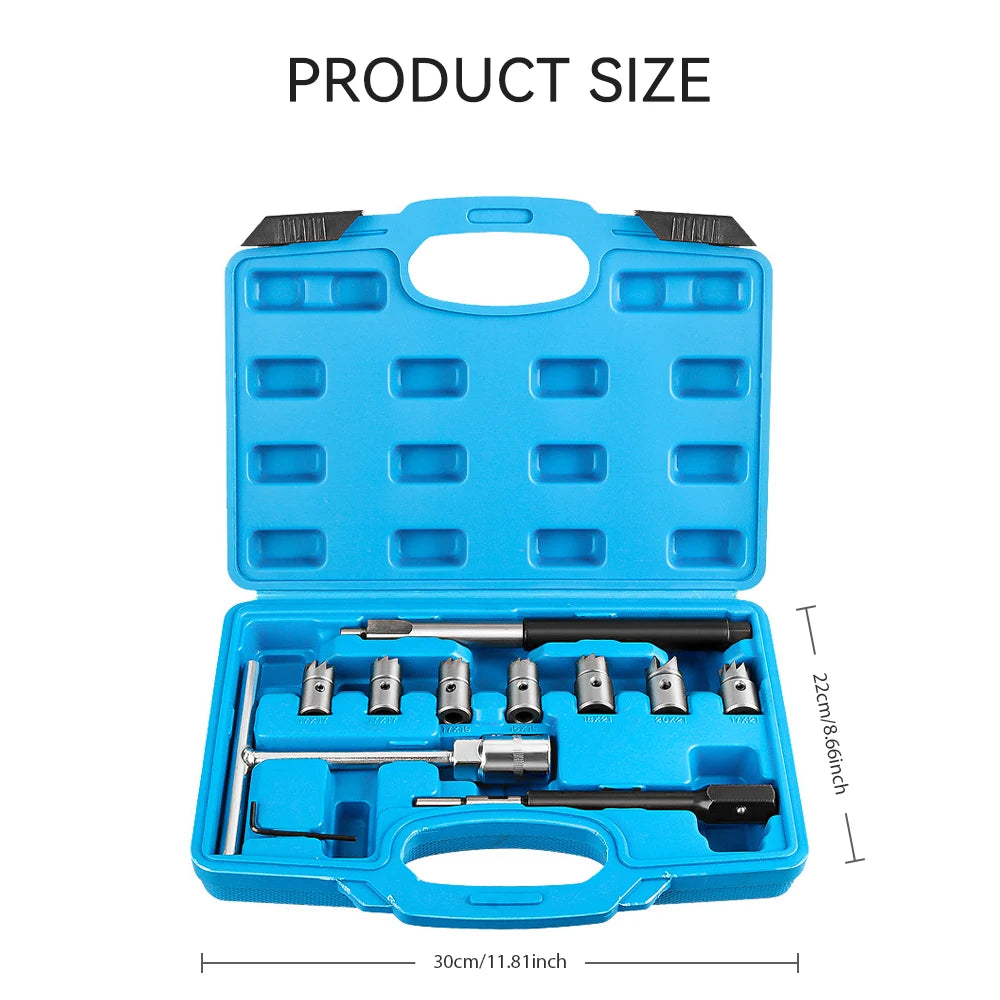 Podofo 11 PCS Diesel Injector Seat Cutter Tool Set Car Reamer Carbon Remover Clean Repair Tool Cutter Flat Reamer Repair Tools