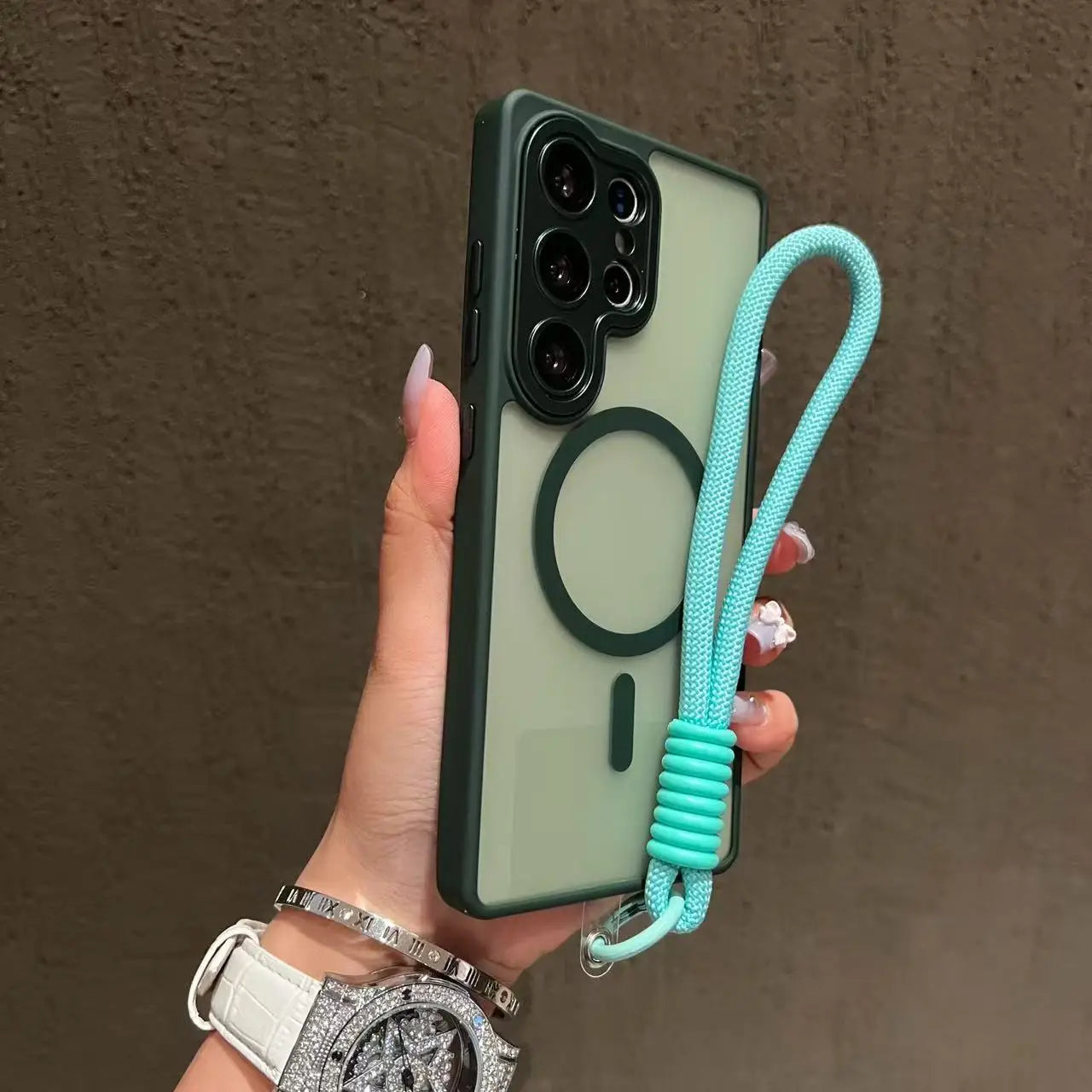 Magnetic Wireless Charging Case for Galaxy S25 Plus - Military-Grade Cover green Case & Strap Tidesmit