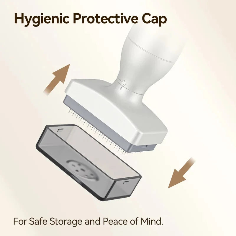White adjustable derma stamp microneedling pen with protective hygienic cap for safe storage and beard hair growth.