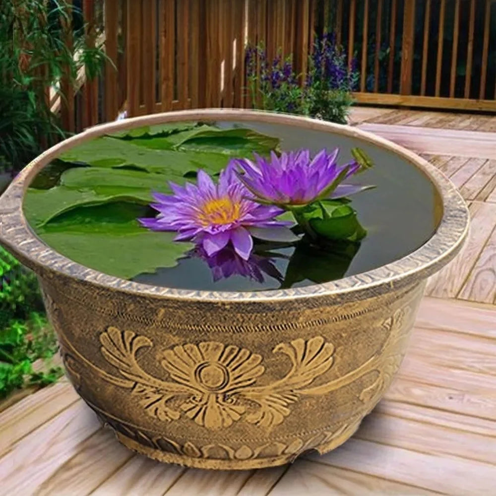 Resin Lotus Planter Pot Large 7.5L Capacity Water Reservoir Planter 19cm Height Copper Bronze Retro Flower Pot Home Gardening