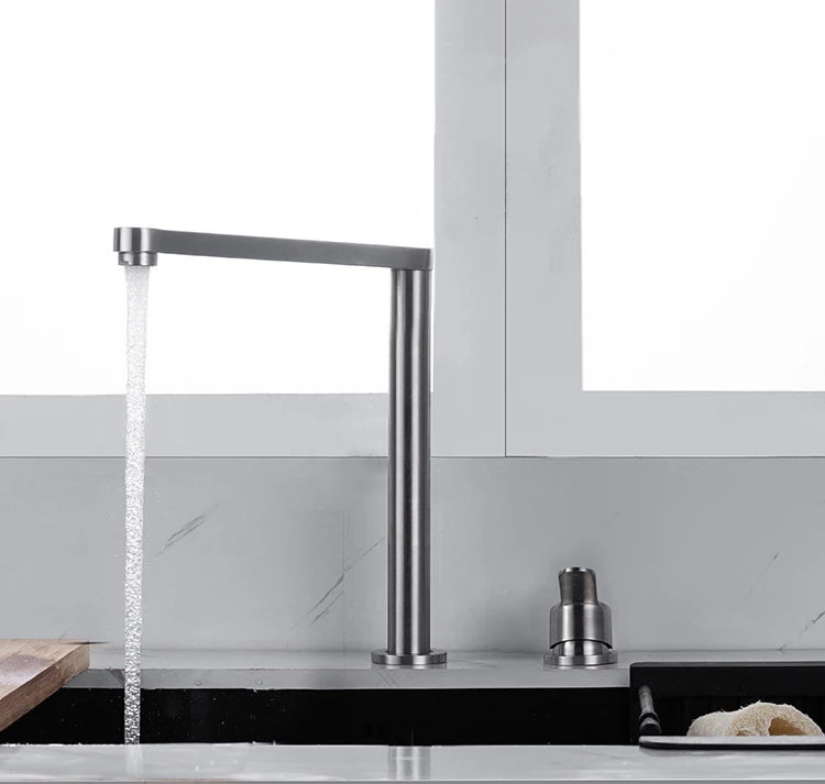 304 Stainless Steel Sink Faucet Hidden Lifting Folding Kitchen Faucet Hot and Cold Mixed Water Separate Sink Tap Dual Holes