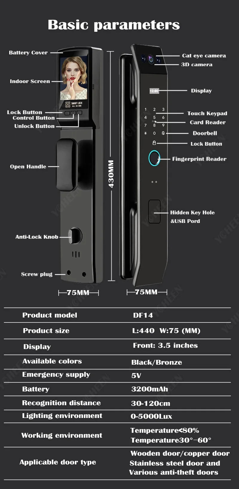 3D Face Recognition Door Lock Tuya App Can Video Intercom Unlock Digital Smart Lock Fingerprint Key Card Nfc Phone Lock
