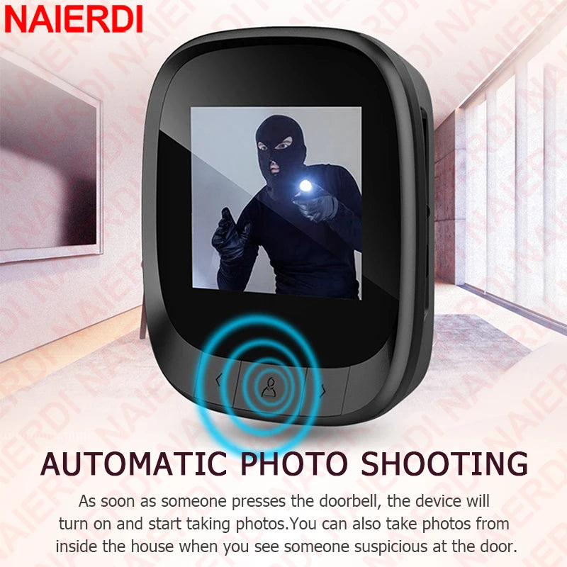 NAIERDI 2.4" LCD Smart Doorbell Camera, Electronic Digital Peephole Viewer with Night Vision Photo Recording Door Hardware