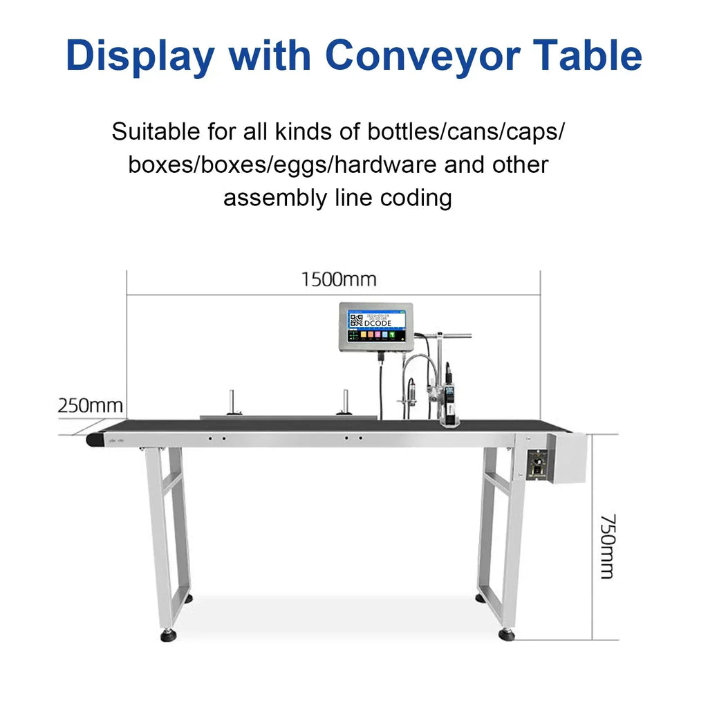 Online thermal inkjet printer mounted on conveyor table with nozzle and guide bars