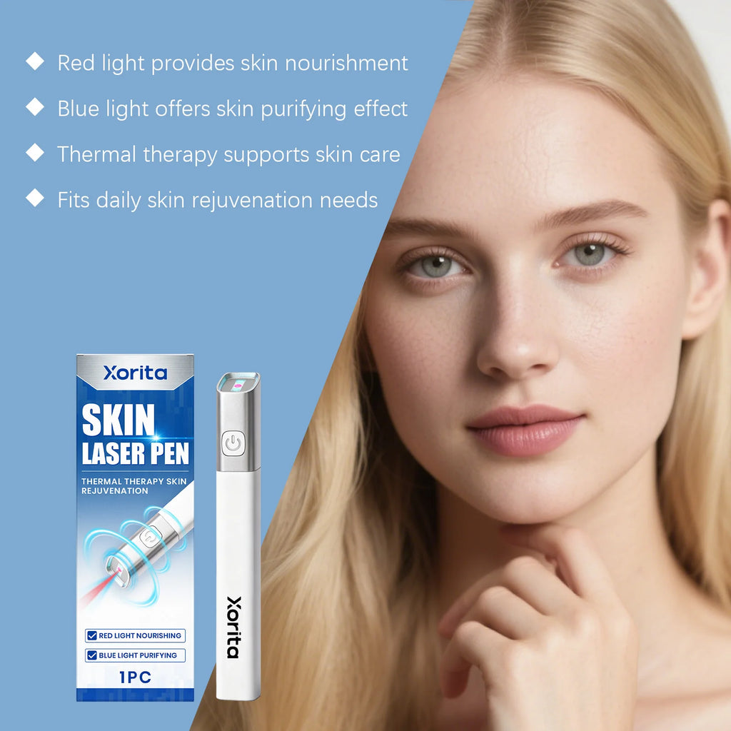 Xorita laser plasma pen for skin tag, freckle, and wart removal with red and blue light therapy for skin rejuvenation.