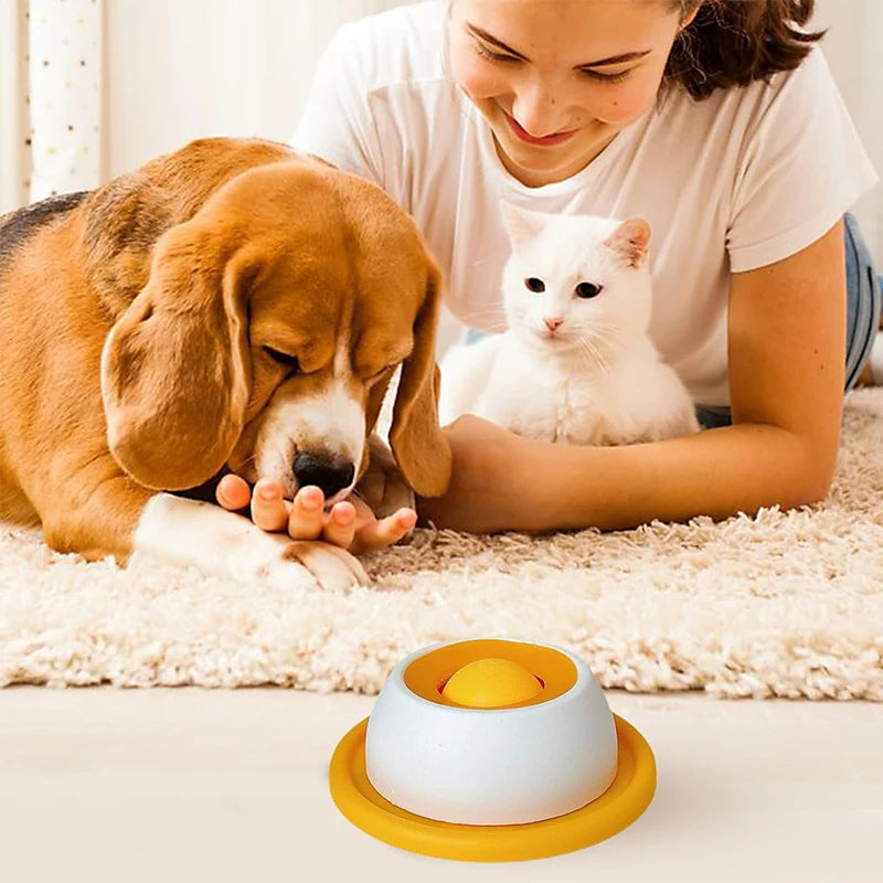 Dog and cat interactive slow feeder licking plate and enrichment toy for dental health with a non-slip base.