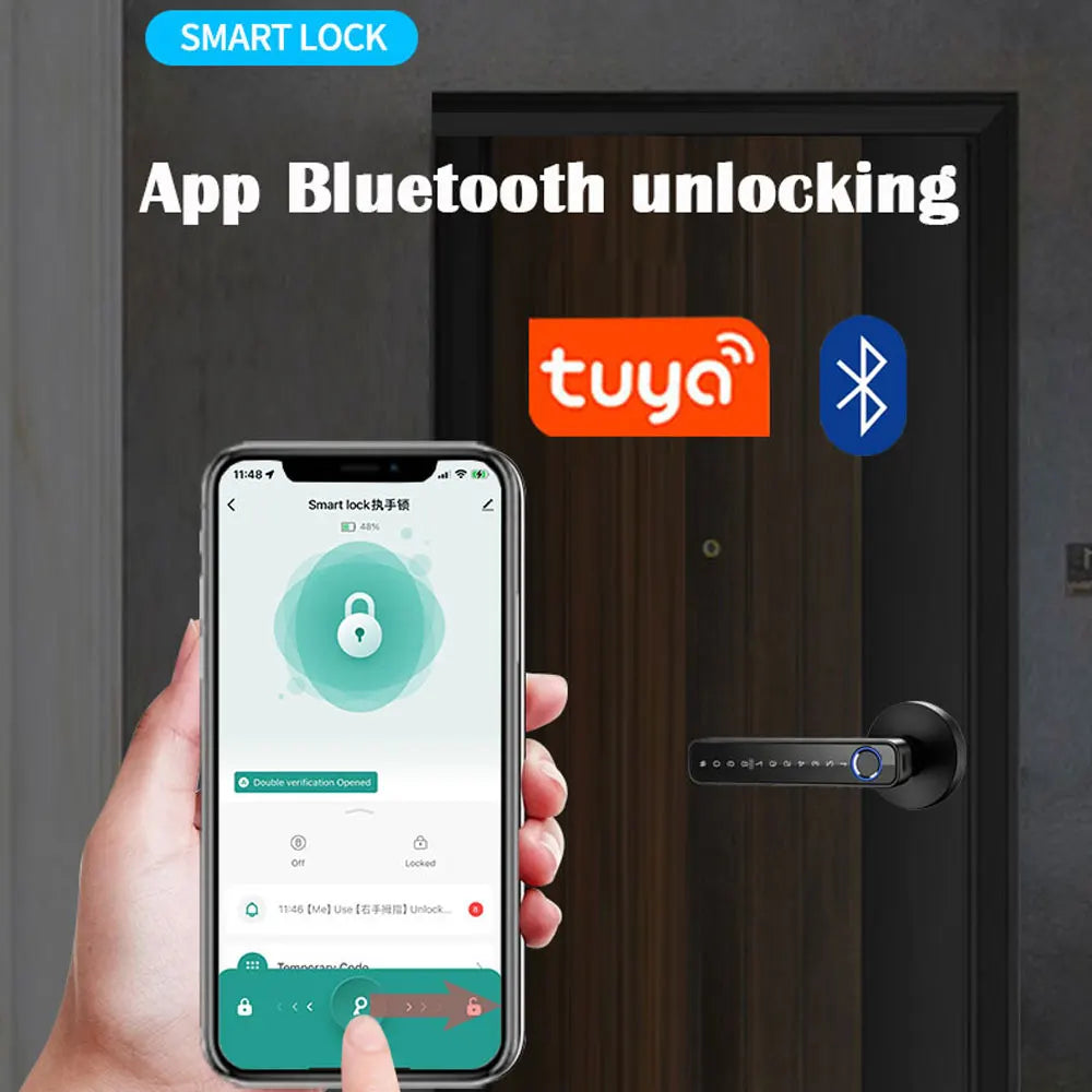 Tuya App Smart Digital Lock Handle with Fingerprint Password Key Card Unlocking Access Handle Lock for Room Home Security
