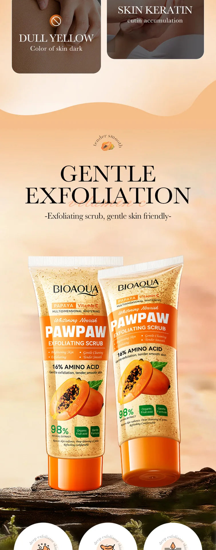 Papaya Vitamin C Exfoliating Scrub 100g - Natural Salon-Quality Deep Cleansing Scrubs Treatments Tidesmit