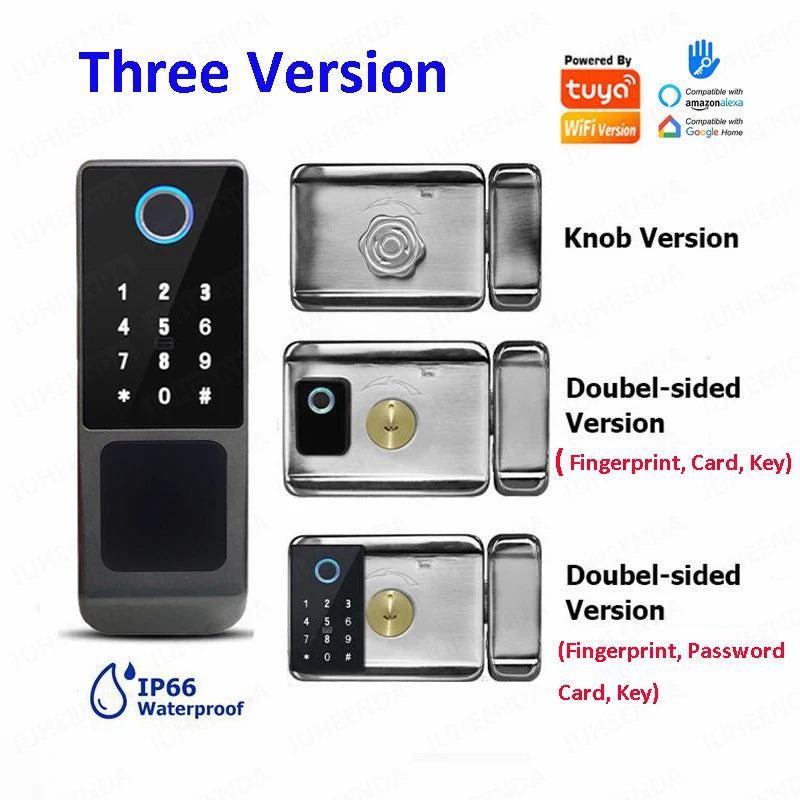 Waterproof Tuya Smart Lock Wifi Double Side Fingerprint Lock Outdoor Gate Digital Password Remote App Home Electronic Rim Lock