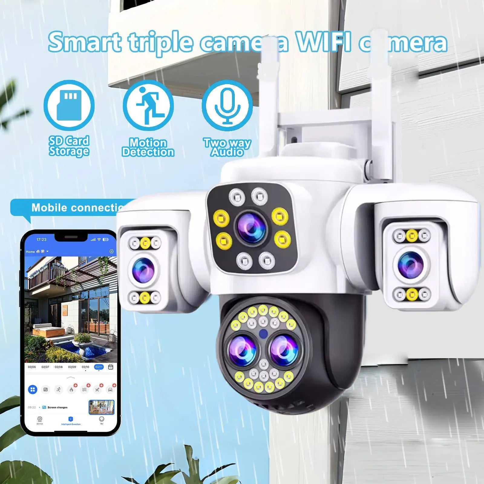 20MP WiFi IP Camera HD Three Screens Security AI Auto Detect Wireless Surveillance Cameras Onvif 10X Zoom Baby Monitor YOOSEE