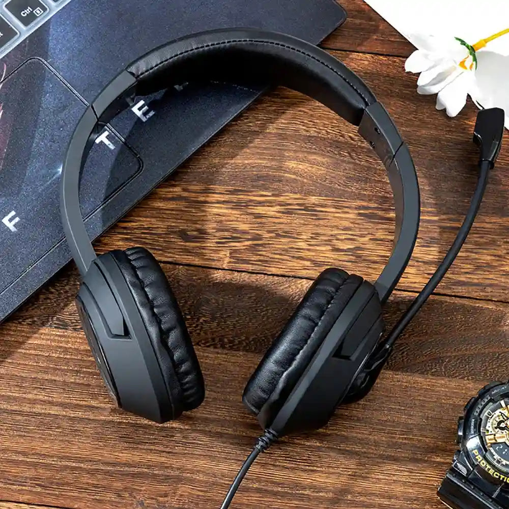 USB Wired Headset with Noise Cancelling Mic - Over-Ear PC Headset Black Tidesmit