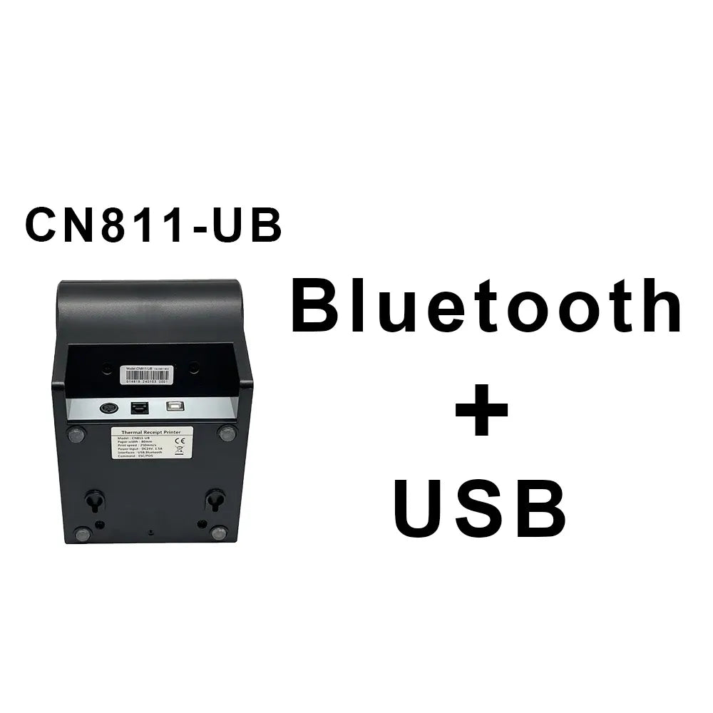 Thermal receipt printer back panel with Bluetooth plus USB connectivity.