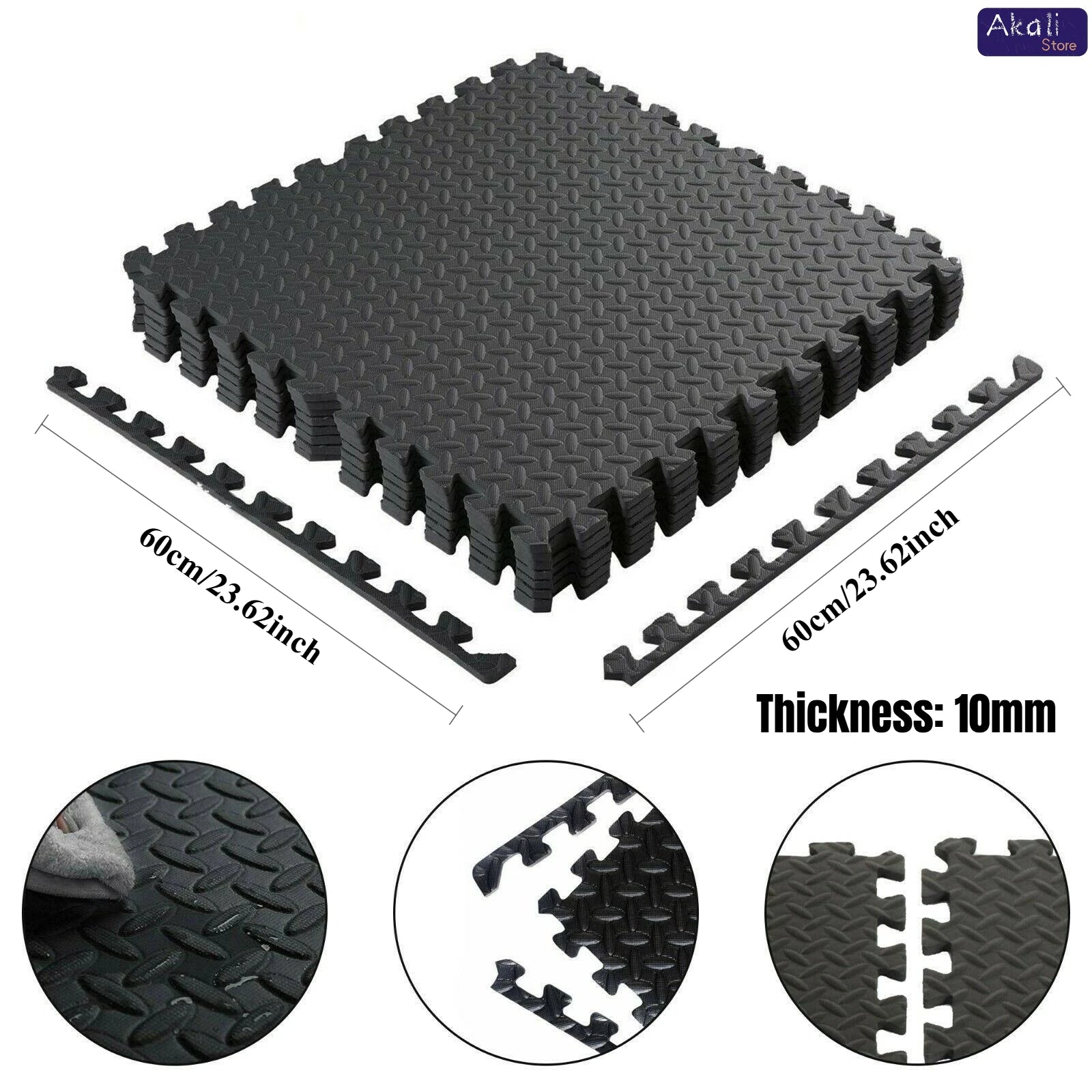 12Pcs EVA Foam Interlocking Floor Mats 60x60cm Gym Flooring Tiles Exercise Yoga Mat Non-Slip Shock Absorbing 10mm