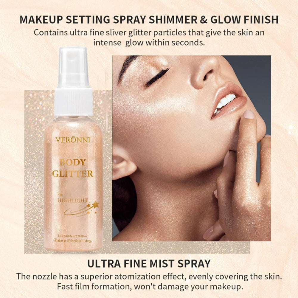 Tidesmit liquid body highlighting shimmer oil texture close-up showing radiant glow makeup glitter spray formula