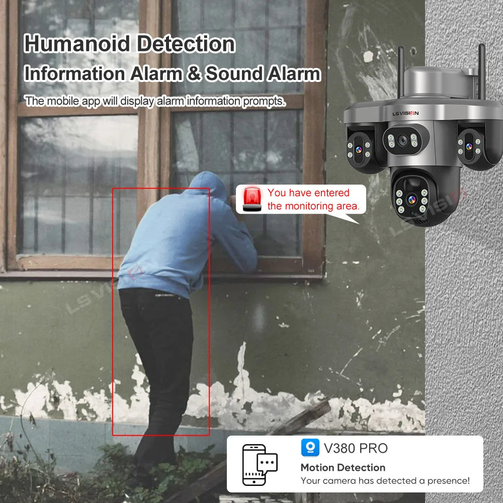 LS VISION 15MP 4G Wifi Solar Camera 3-Screen 10X Zoom PTZ 360°Rotatable PIR Human Detect CCTV Security Video IP Camara V380 Pro