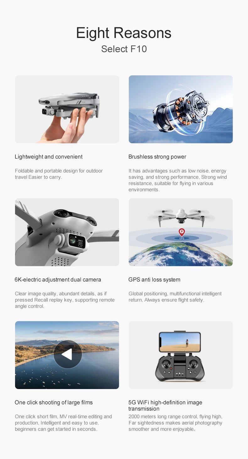 F10 GPS Camera Drone with 8K Dual Lens - Foldable Brushless Design Tidesmit
